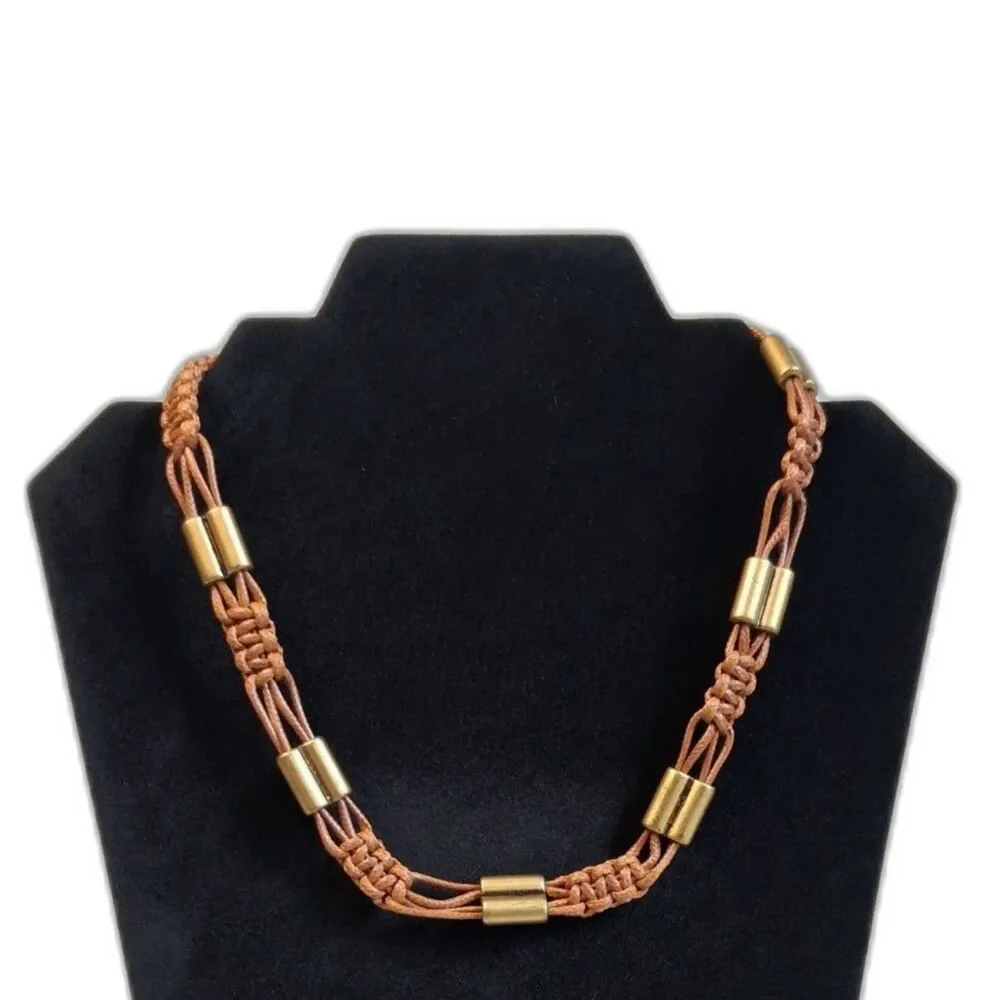 Paparazzi Brown Brass Tone Offshore Drifter Unisex Braided Cord Fashion Necklace